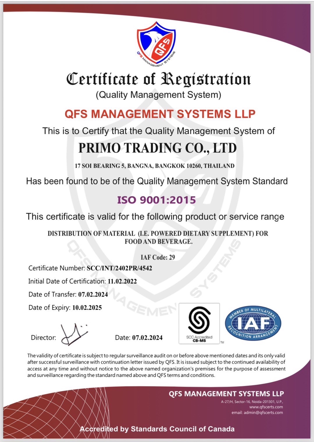 PRIMO TRADING ISO9001 : 2015 (2024)